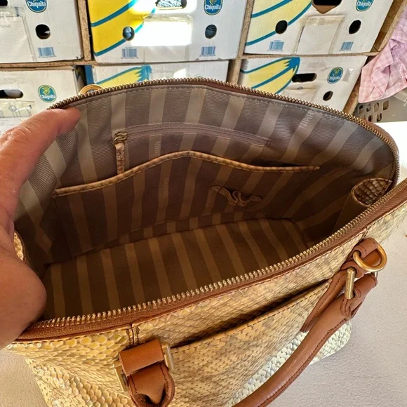 Brahmin Tan and Brown Woven Satchel